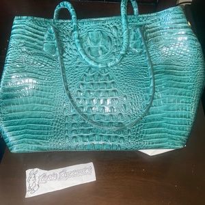 Brahmin Turqoise-Teal Shoulder Bag (Purse) TurtleSkin Leather  Ridges